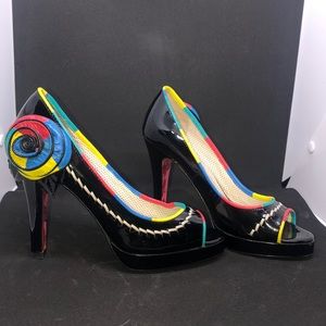 Betsey Johnson multicolored floral peep toe heels
